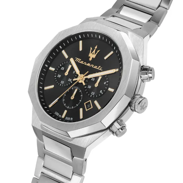 Maserati Stile Silver Stainless Steel Black Dial Quartz Watch for Gents - R8873642010
