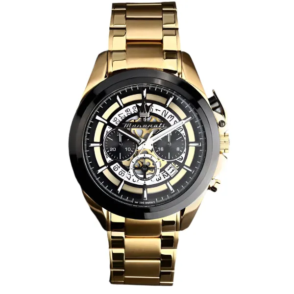 Maserati Traguardo Gold Stainless Steel Black Dial Quartz Watch for Gents - R8873612058