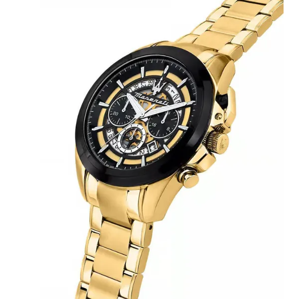 Maserati Traguardo Gold Stainless Steel Black Dial Quartz Watch for Gents - R8873612058