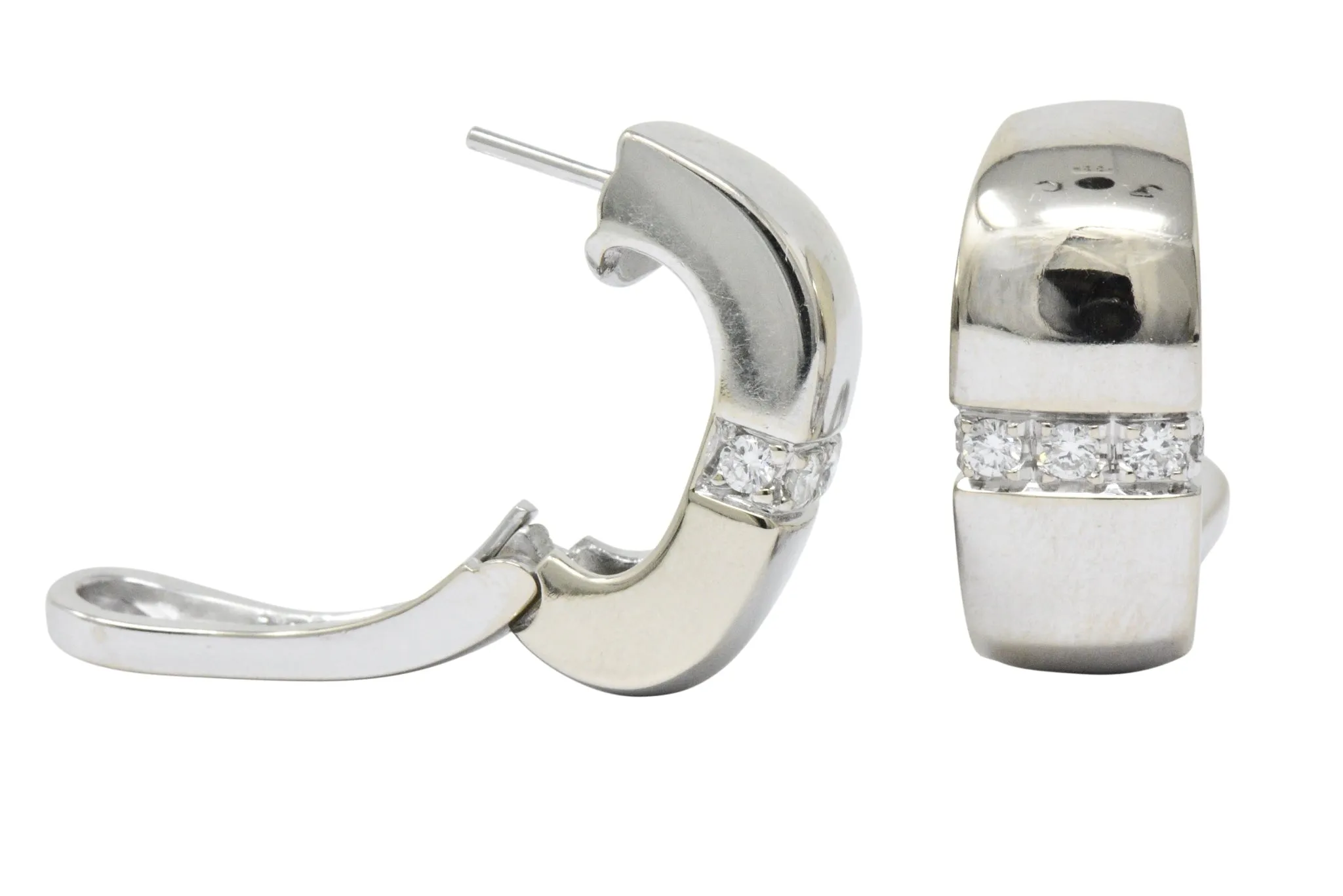 Mauboussin Paris 0.40 CTW Diamond 18 Karat White Gold Huggie Hoop Earrings