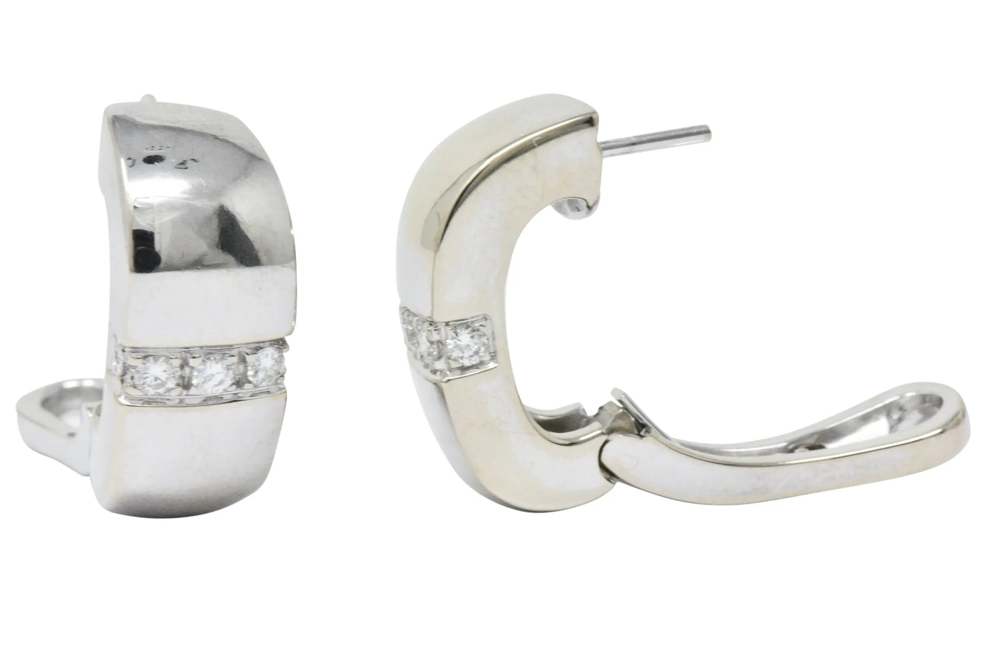 Mauboussin Paris 0.40 CTW Diamond 18 Karat White Gold Huggie Hoop Earrings