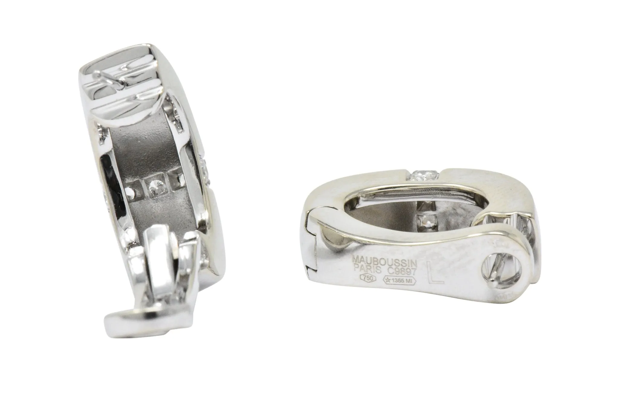 Mauboussin Paris 0.40 CTW Diamond 18 Karat White Gold Huggie Hoop Earrings