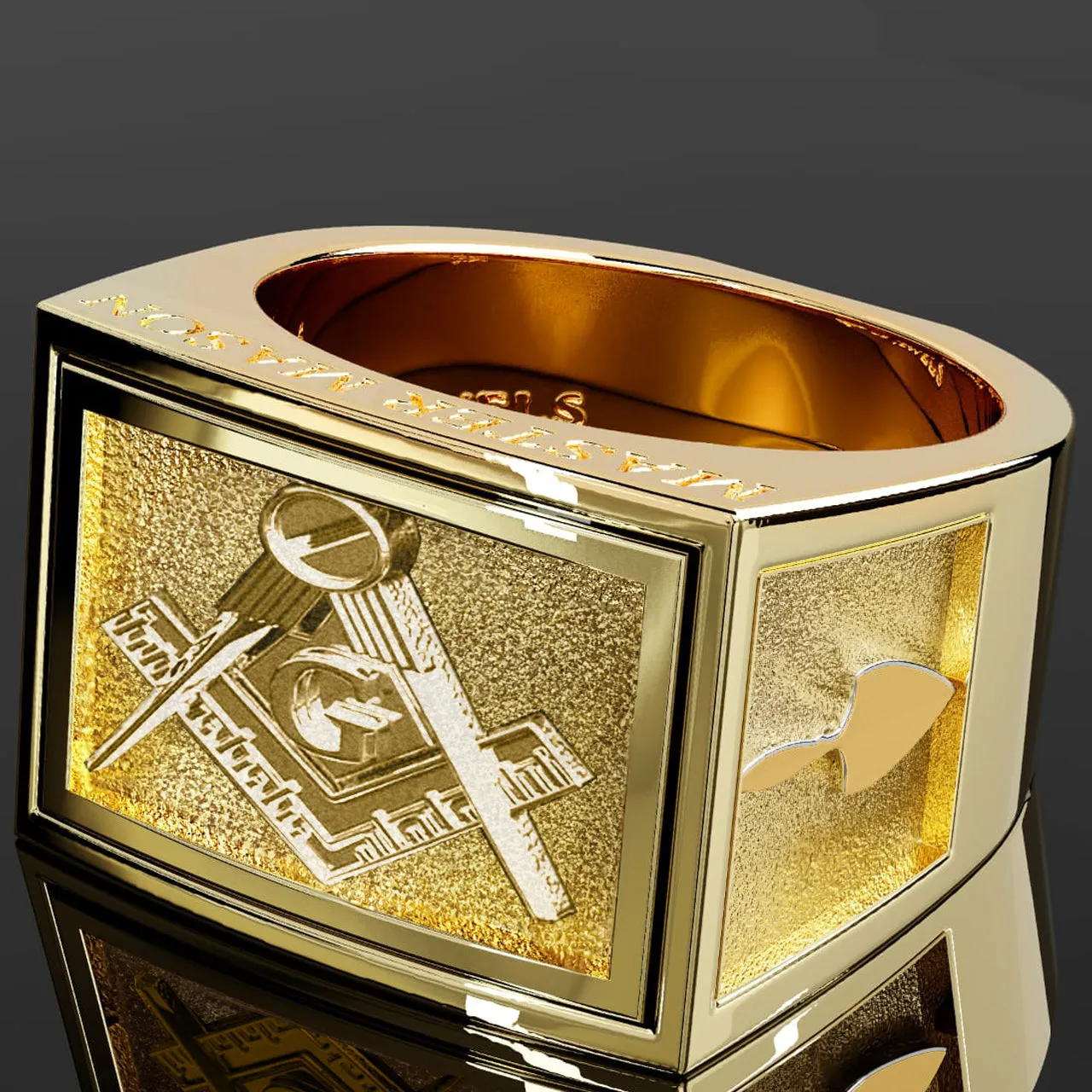 Men's Heavy Solid 10K or 14K Yellow Gold or White Gold Freemason Master Mason Ring Band