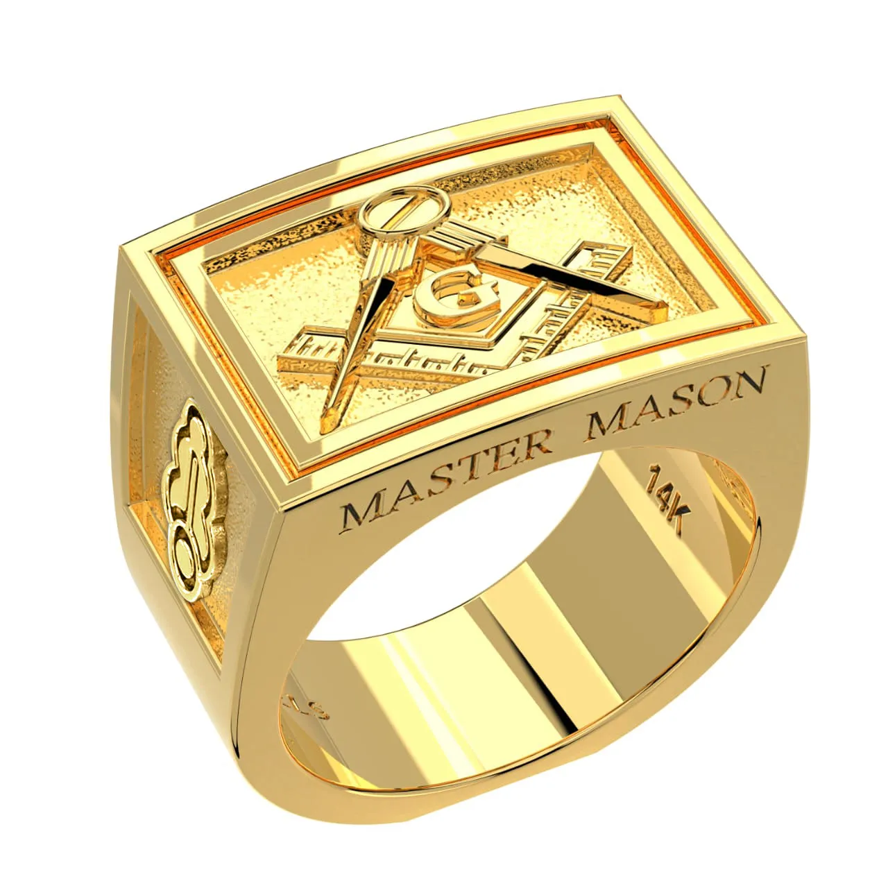 Men's Heavy Solid 10K or 14K Yellow Gold or White Gold Freemason Master Mason Ring Band