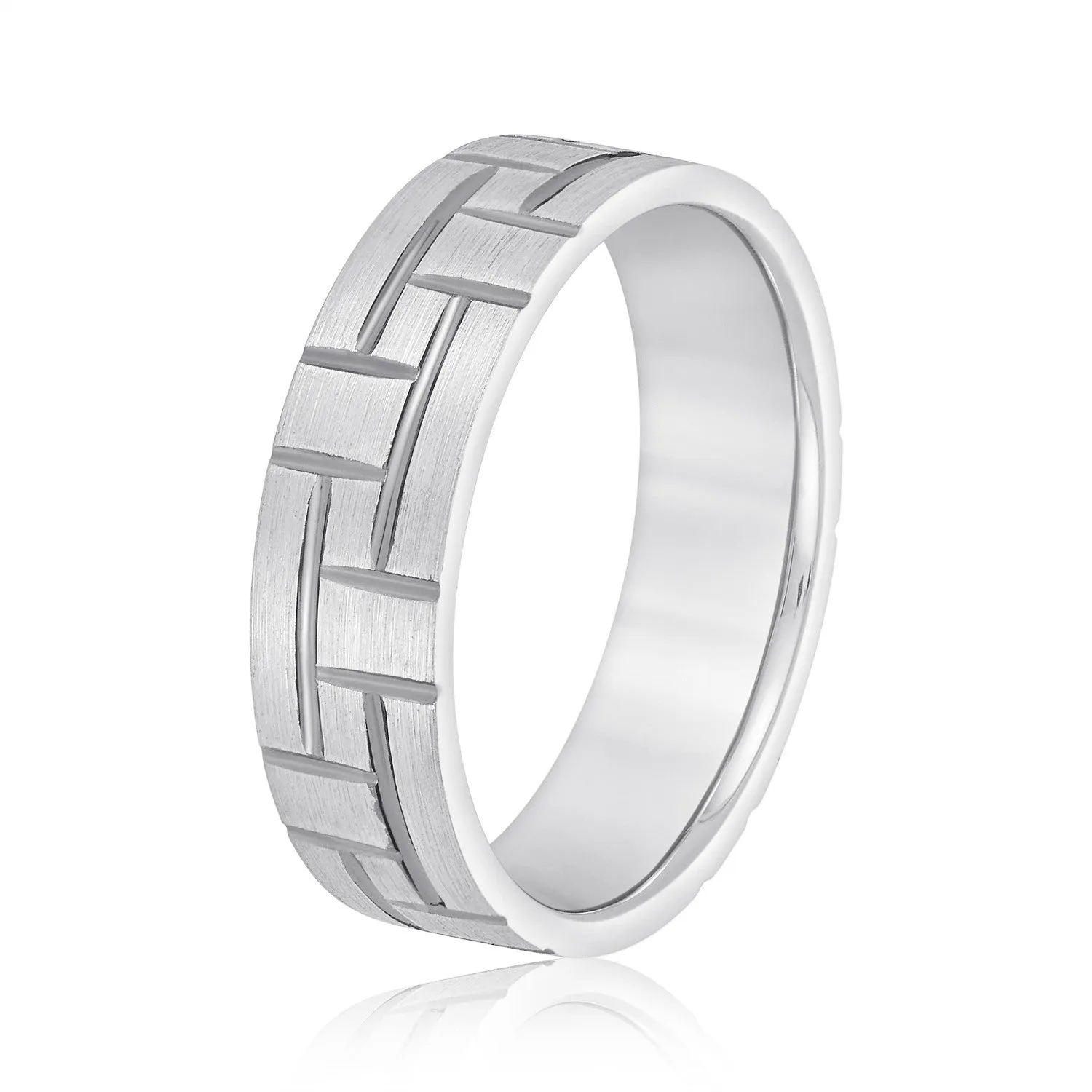 Men's Puzzle Pattern Brick Design Wedding Band