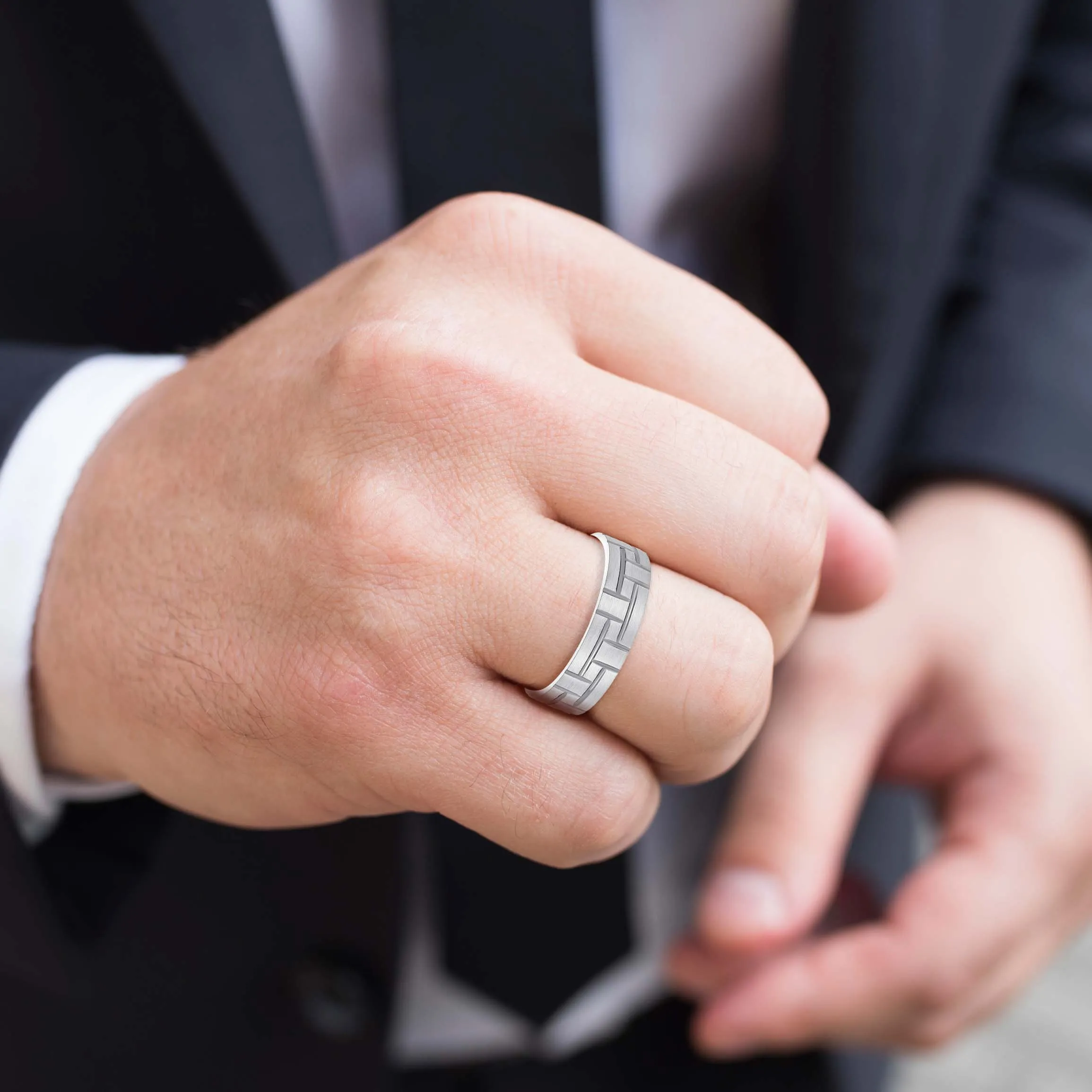 Men's Puzzle Pattern Brick Design Wedding Band