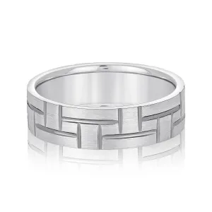 Men's Puzzle Pattern Brick Design Wedding Band