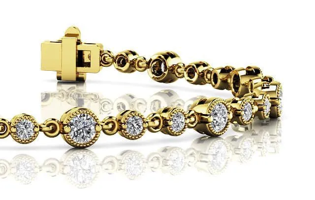 Milgrain Chain Link Diamond Bracelet with 2.05 ct.(finished) 2mm, 3mm
