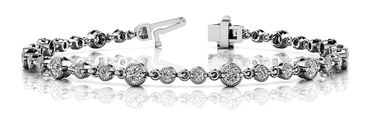 Milgrain Chain Link Diamond Bracelet with 2.05 ct.(finished) 2mm, 3mm