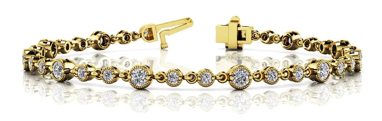 Milgrain Chain Link Diamond Bracelet with 2.05 ct.(finished) 2mm, 3mm