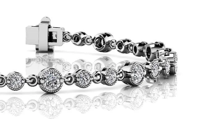 Milgrain Chain Link Diamond Bracelet with 2.05 ct.(finished) 2mm, 3mm