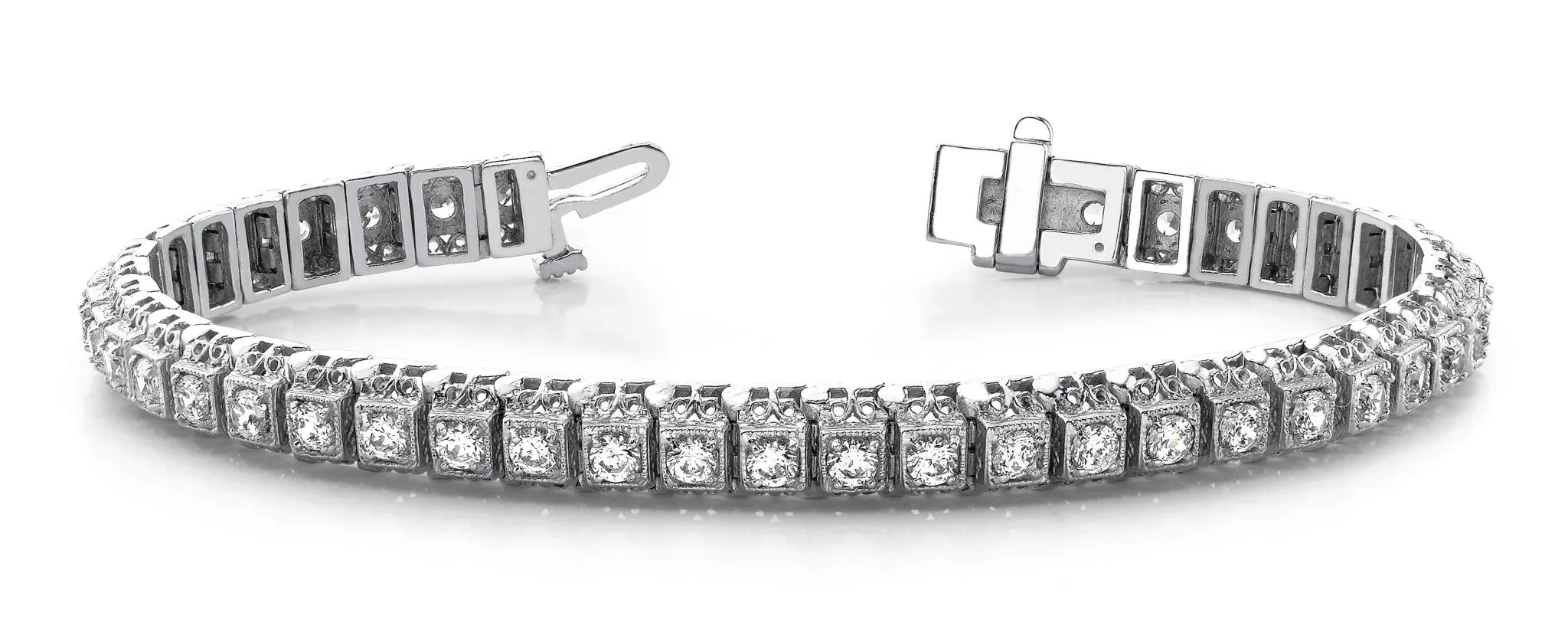 Milgrain Square Link Diamond Bracelet with 2.09 ct.(finished) 2.2mm