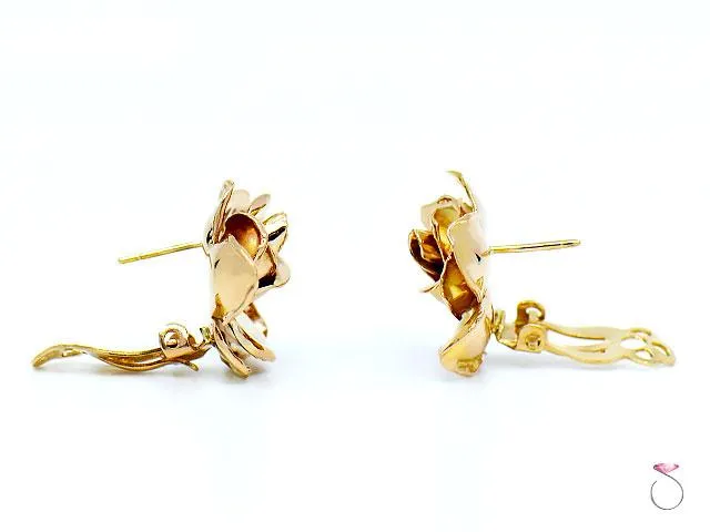 MING'S Hawaii 3D rose Earrings 14K Yellow Gold