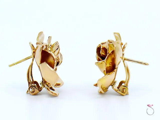 MING'S Hawaii 3D rose Earrings 14K Yellow Gold