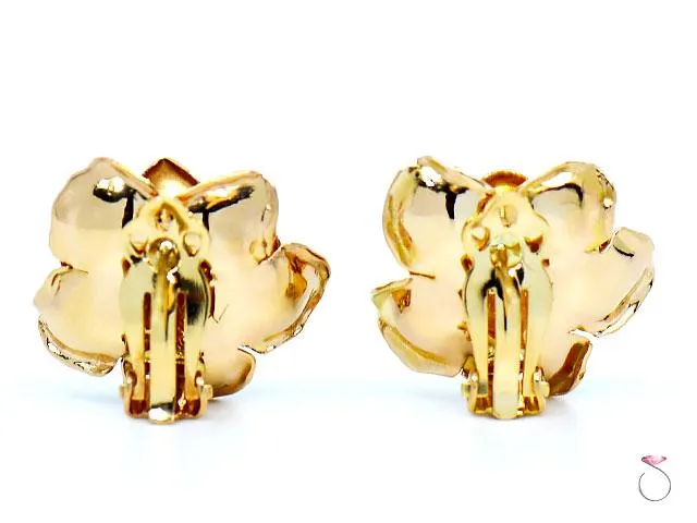 MING'S Hawaii 3D rose Earrings 14K Yellow Gold