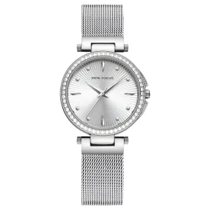 Mini Focus Gold Stainless Steel Mesh Silver Dial Quartz Watch for Ladies - MF0194L-02