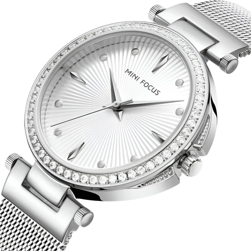 Mini Focus Gold Stainless Steel Mesh Silver Dial Quartz Watch for Ladies - MF0194L-02