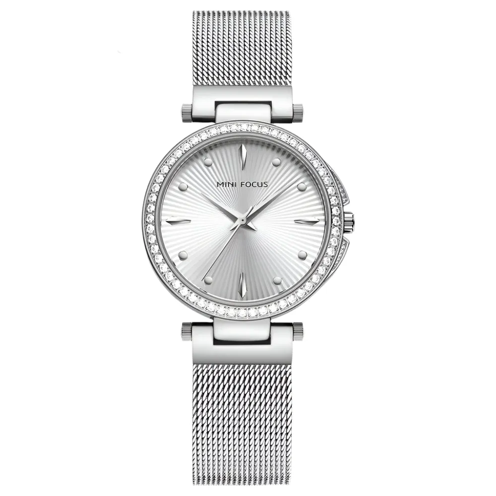 Mini Focus Gold Stainless Steel Mesh Silver Dial Quartz Watch for Ladies - MF0194L-02