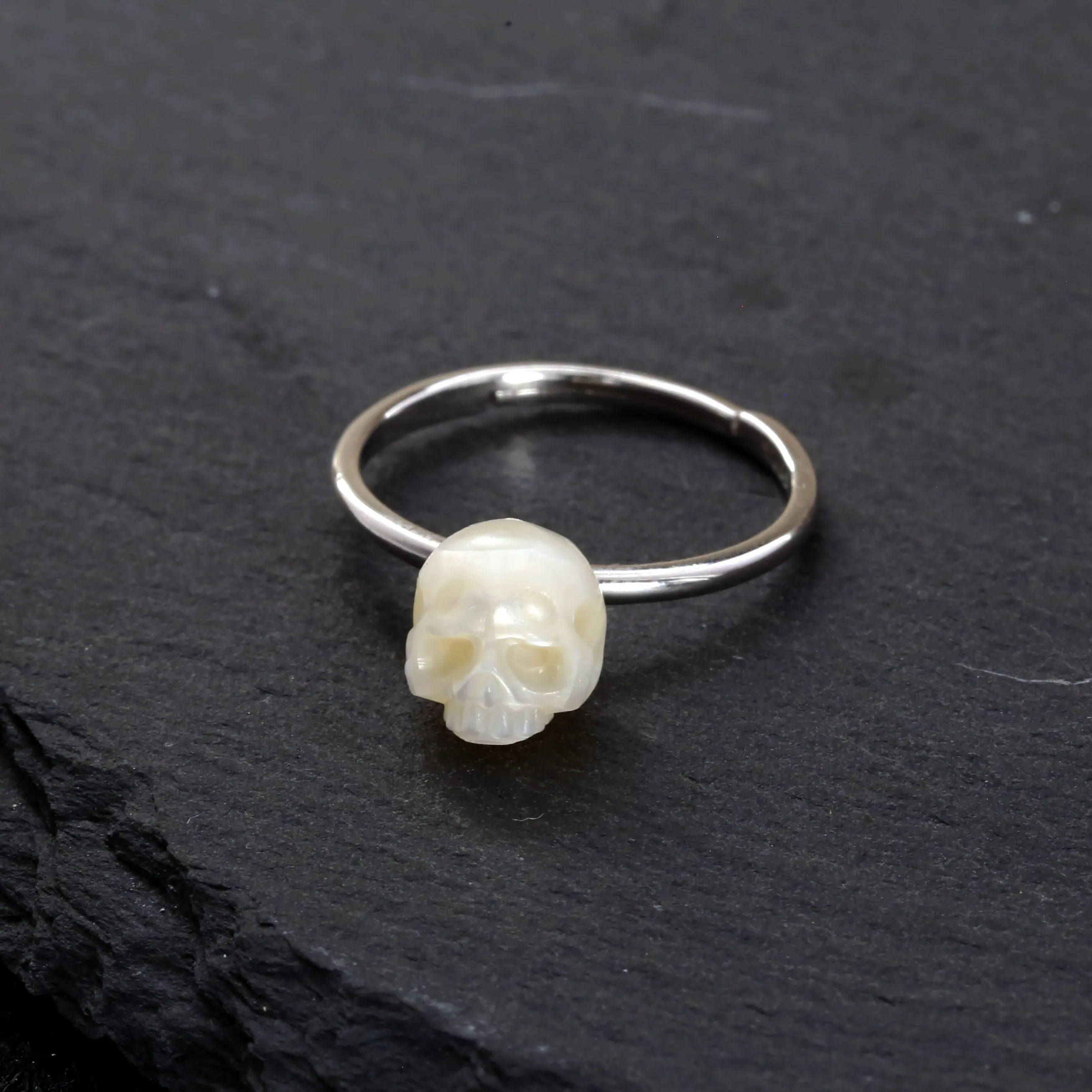 Minimalist Pearl Skull Solitaire Ring
