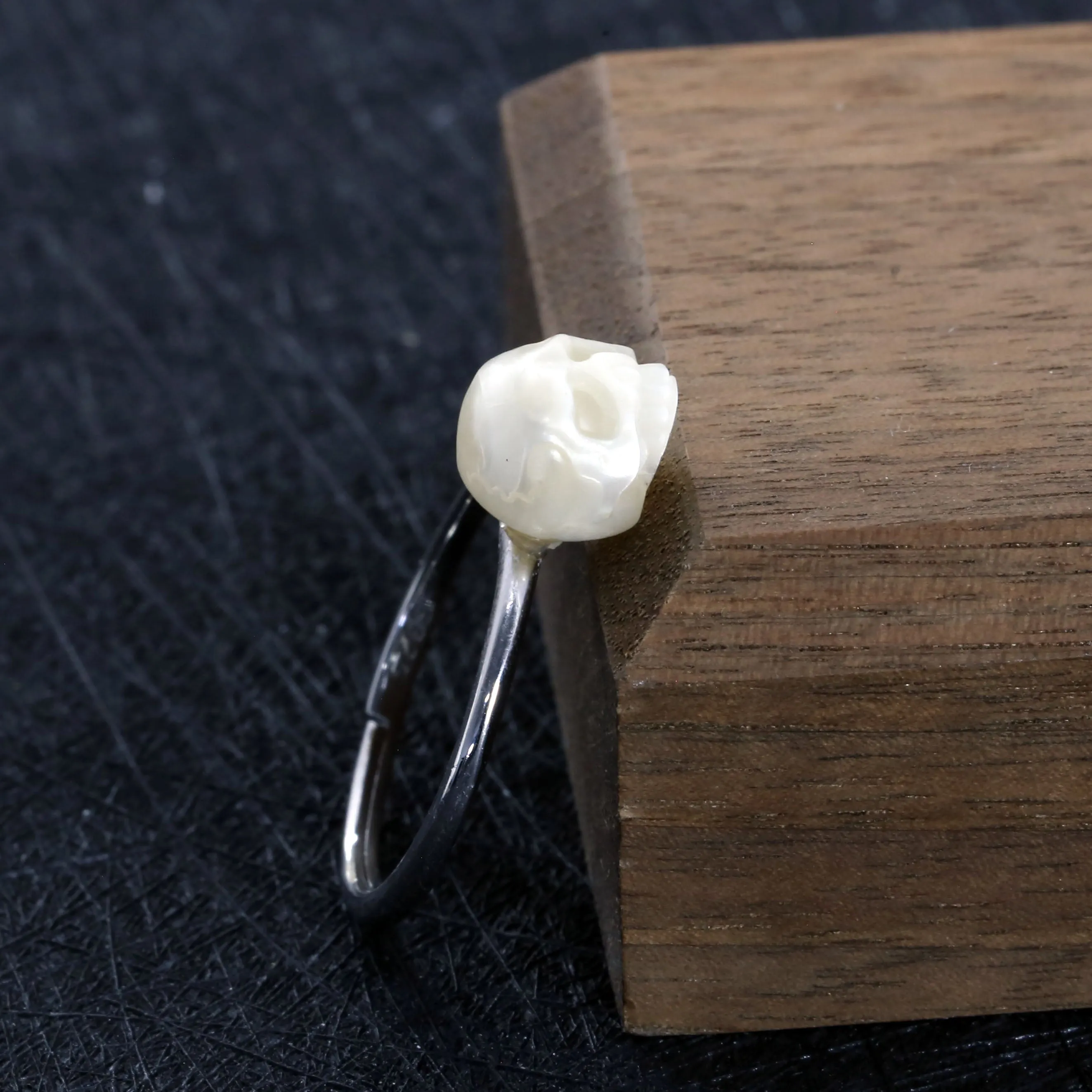 Minimalist Pearl Skull Solitaire Ring