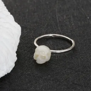 Minimalist Pearl Skull Solitaire Ring