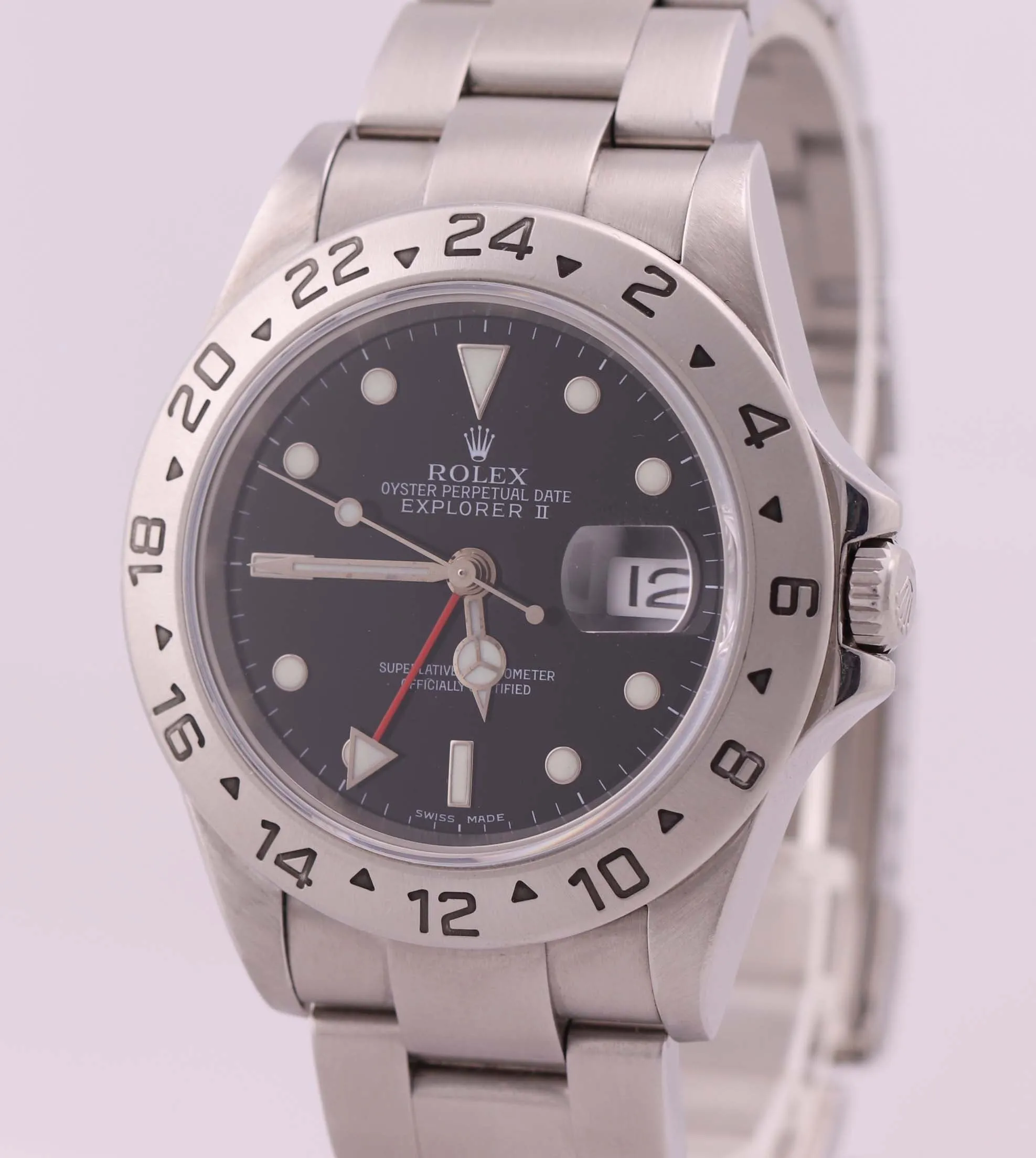 MINT 2004 Rolex Explorer II 16570 Steel Black GMT 40mm SEL No Holes Watch