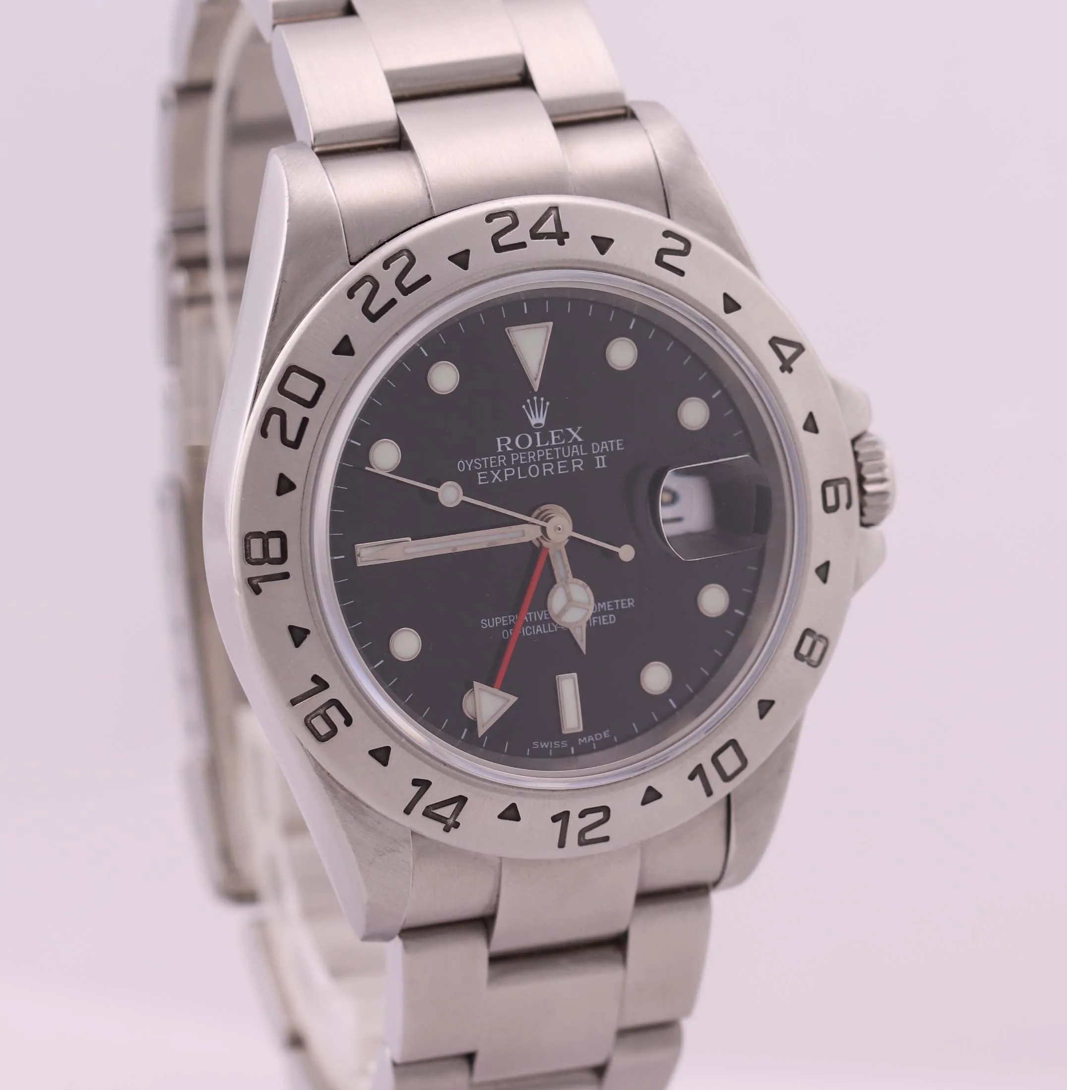 MINT 2004 Rolex Explorer II 16570 Steel Black GMT 40mm SEL No Holes Watch