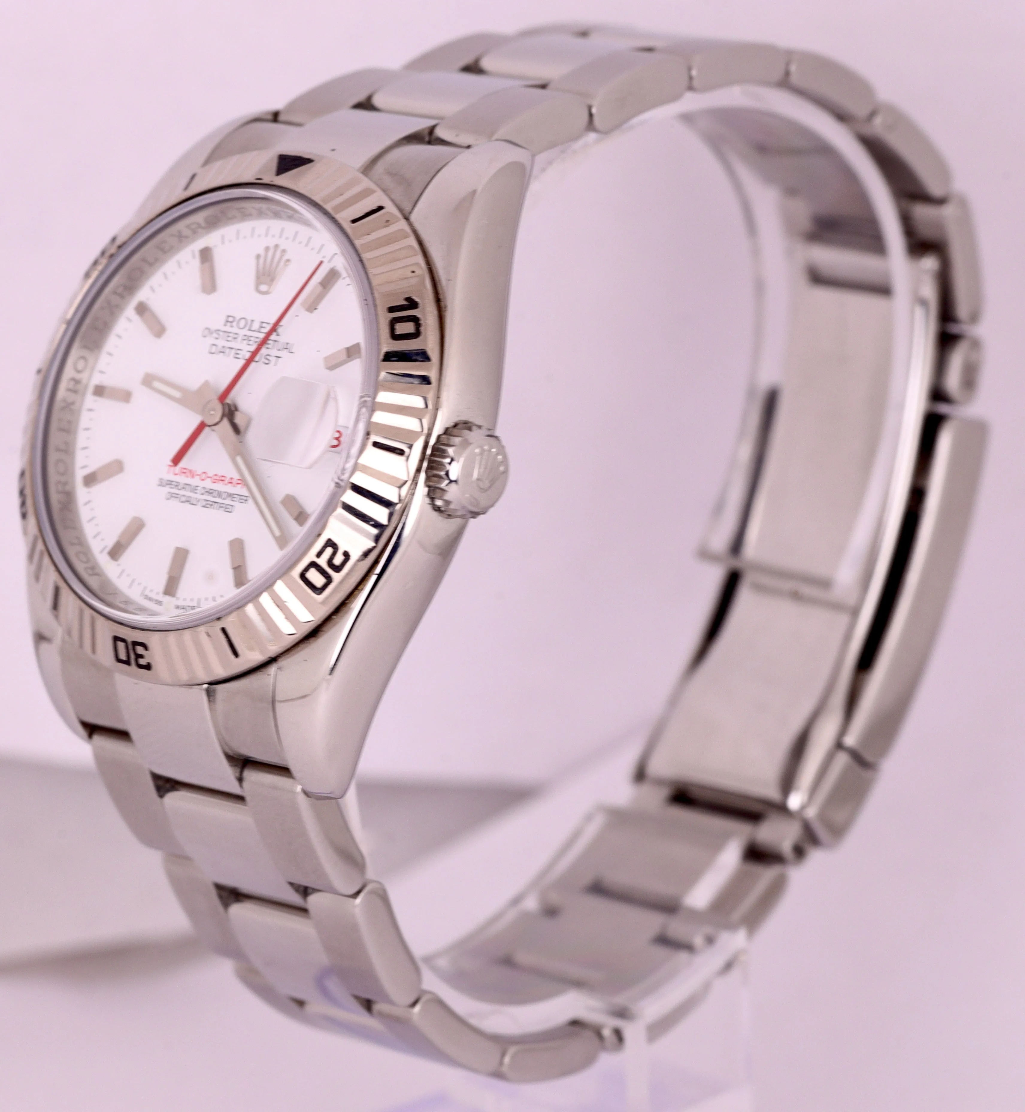MINT 2005 Rolex DateJust 116264 Turn-O-Graph REHAUT RSC Thunderbird White Oyster