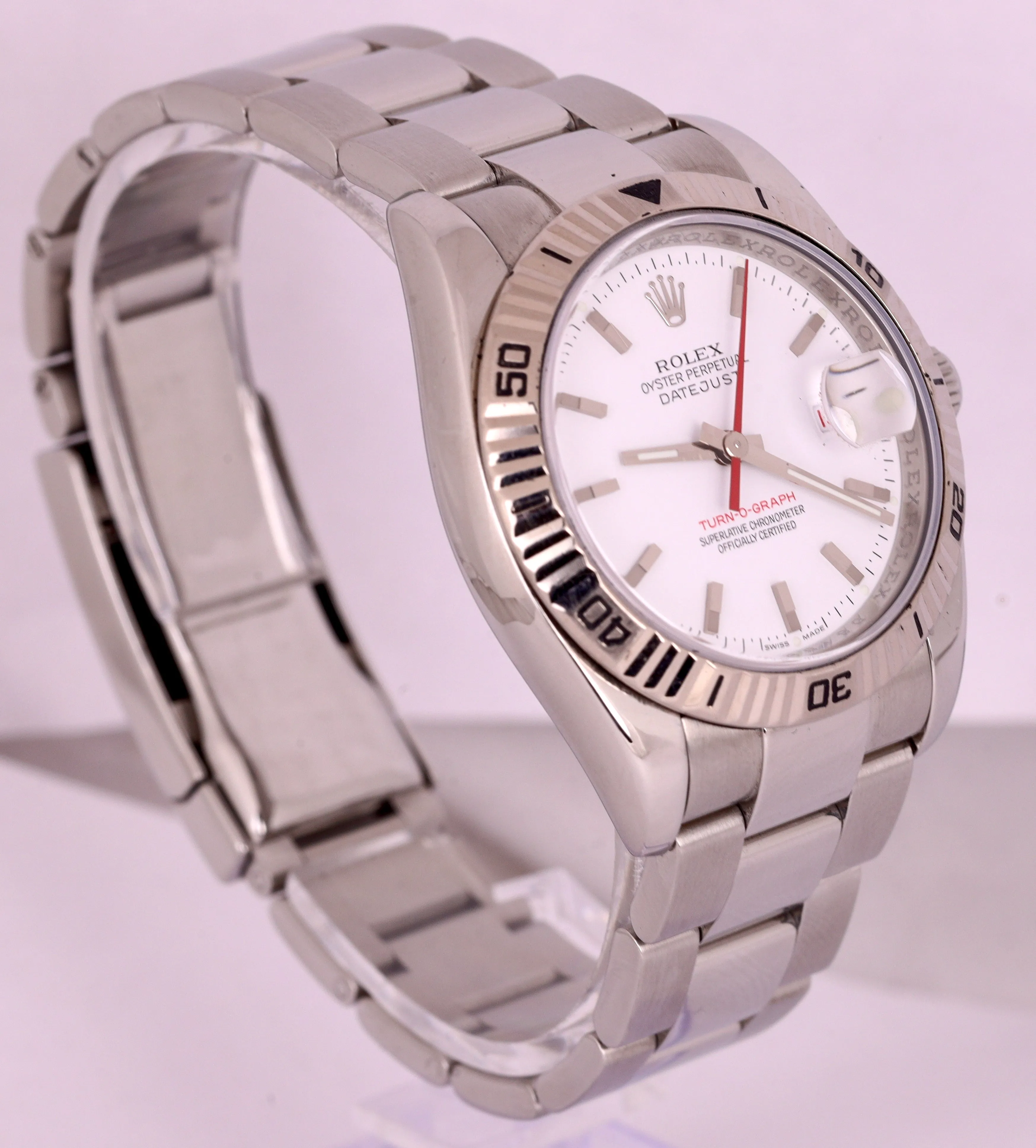 MINT 2005 Rolex DateJust 116264 Turn-O-Graph REHAUT RSC Thunderbird White Oyster