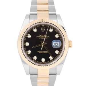 MINT 2021 PAPERS Rolex DateJust 41mm BLACK DIAMOND Two-Tone 18K Gold 126333 BOX