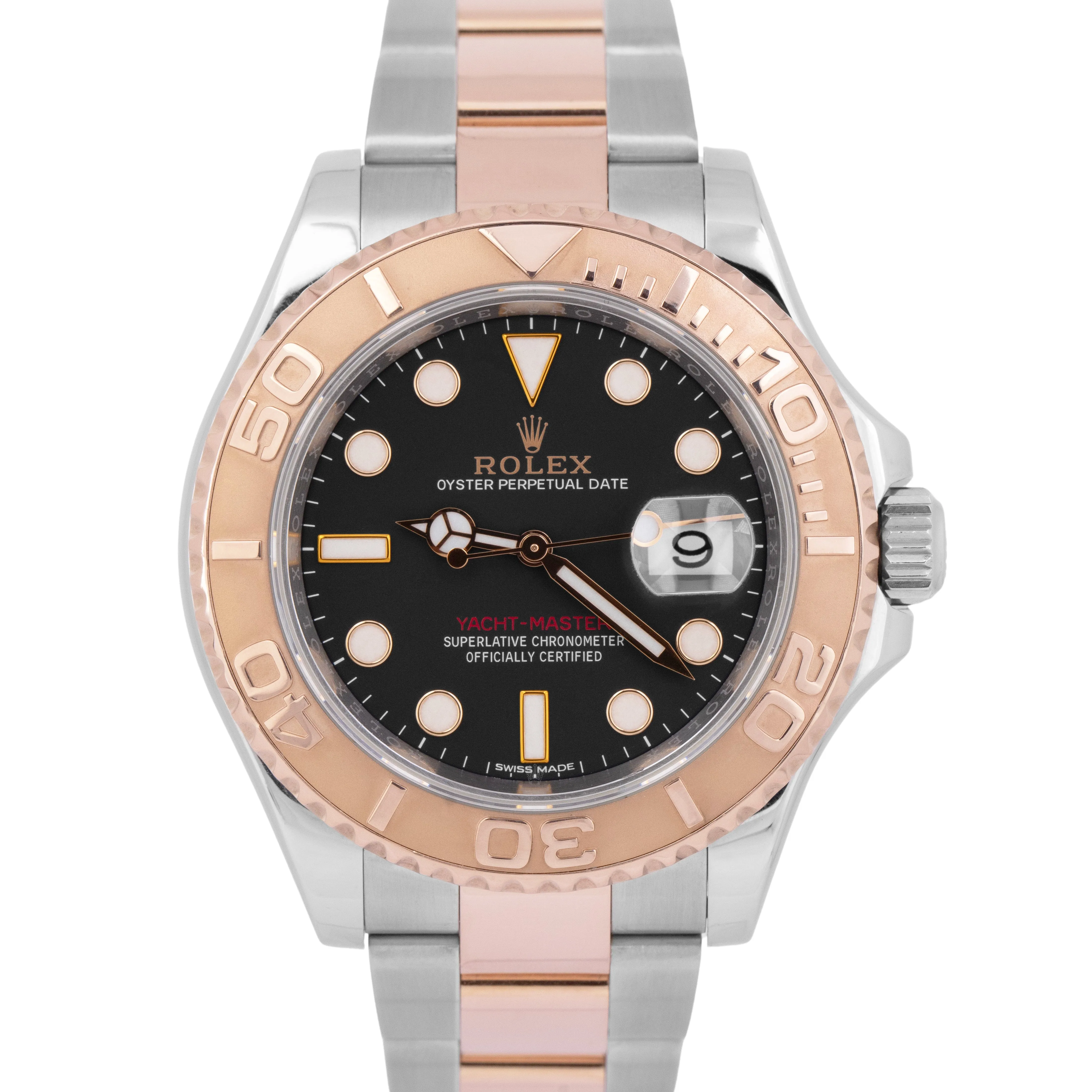 MINT Rolex Yacht-Master Black Two-Tone 18k Rose Gold Steel 40mm 116621 Watch