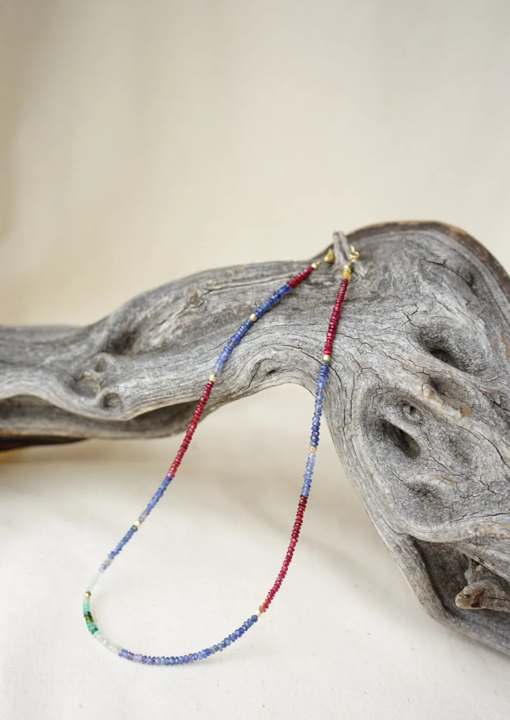 Mix Sapphire, Ruby, Emerald & Goldfill Nugget Necklace