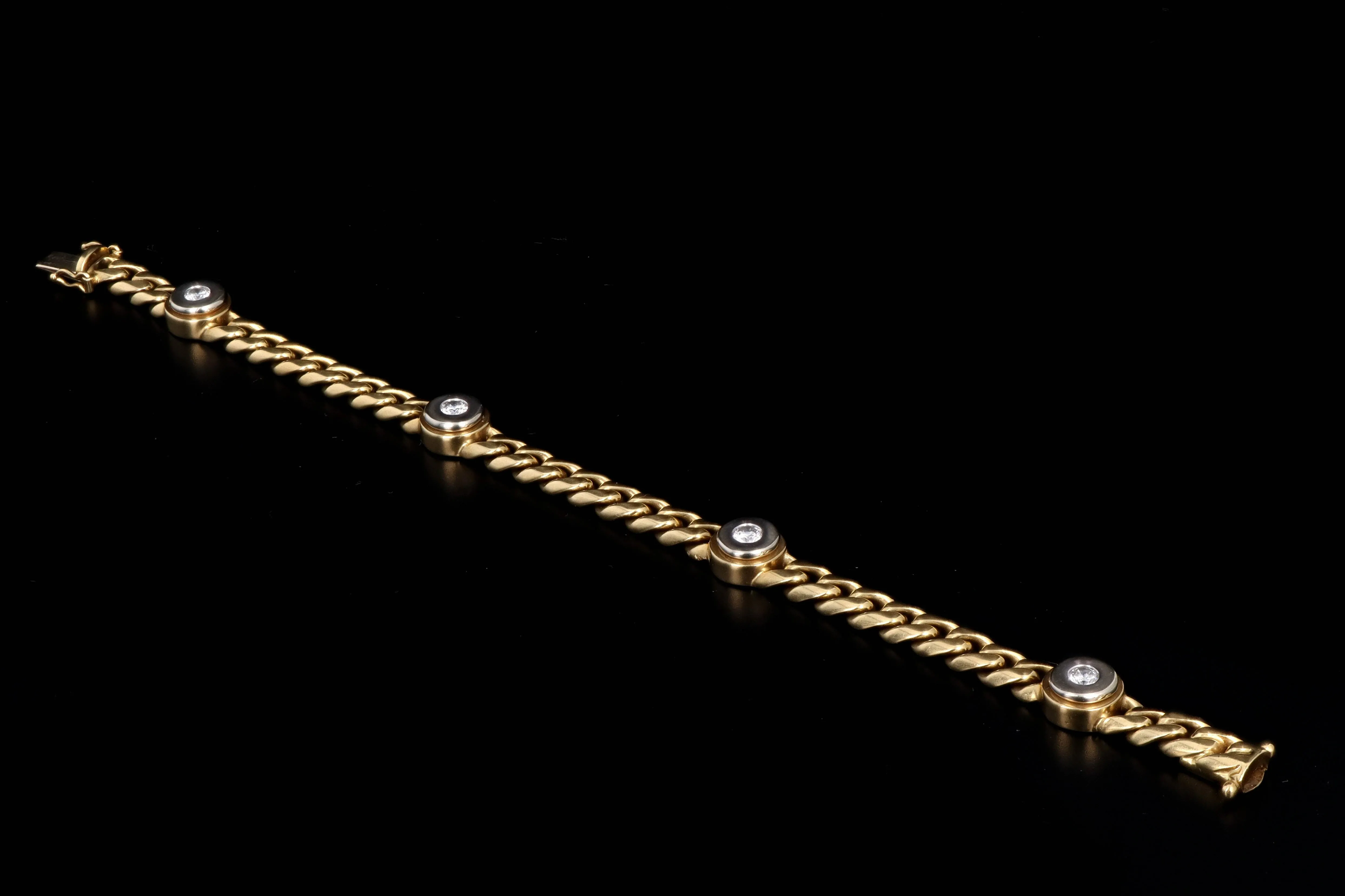 Modern 14K Yellow & White Gold .70 Carats Round Brilliant Cut Diamond Curb Link Bracelet