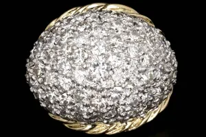 Modern 18K and Platinum 4 Carat Pave Diamond Statement Ring