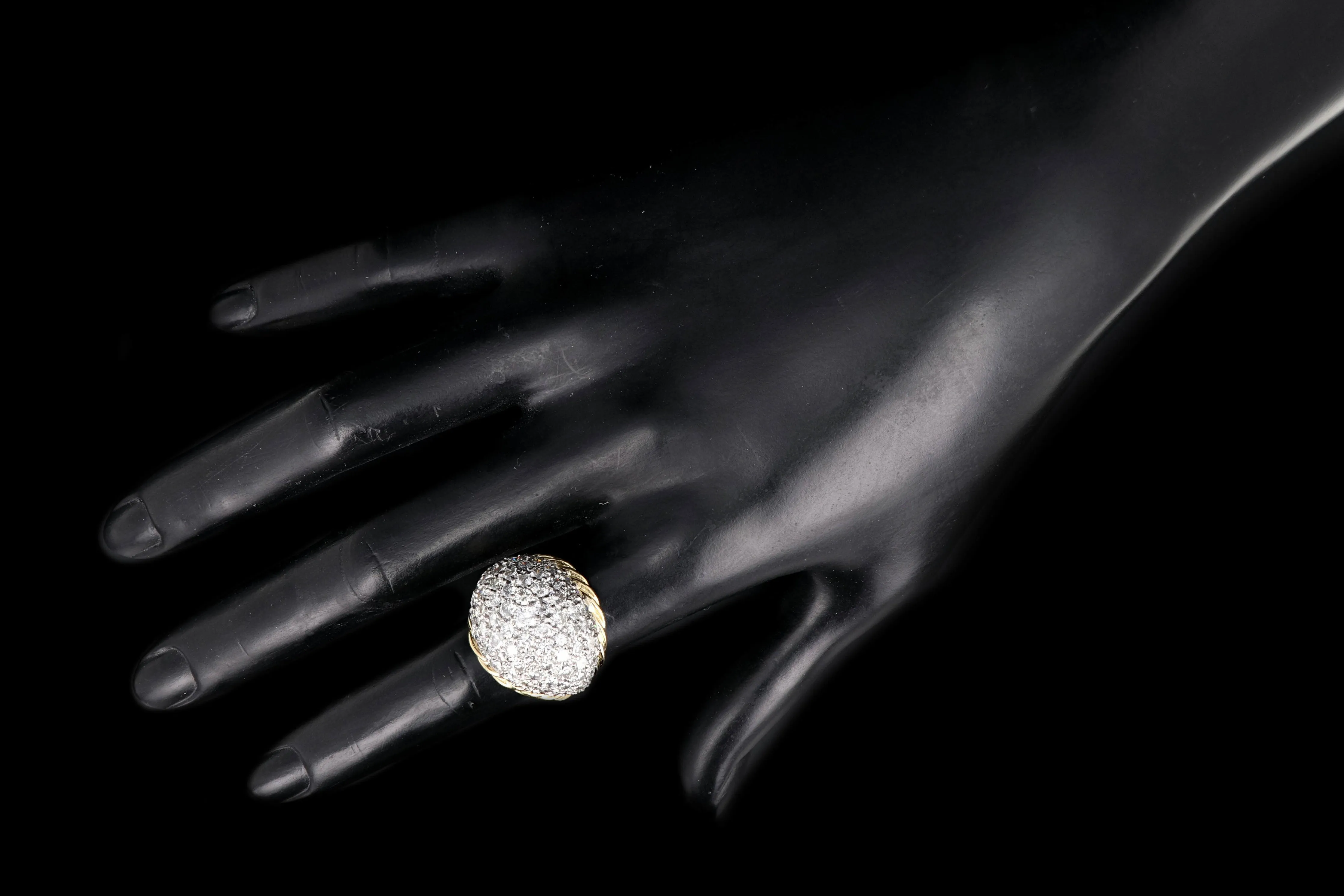 Modern 18K and Platinum 4 Carat Pave Diamond Statement Ring