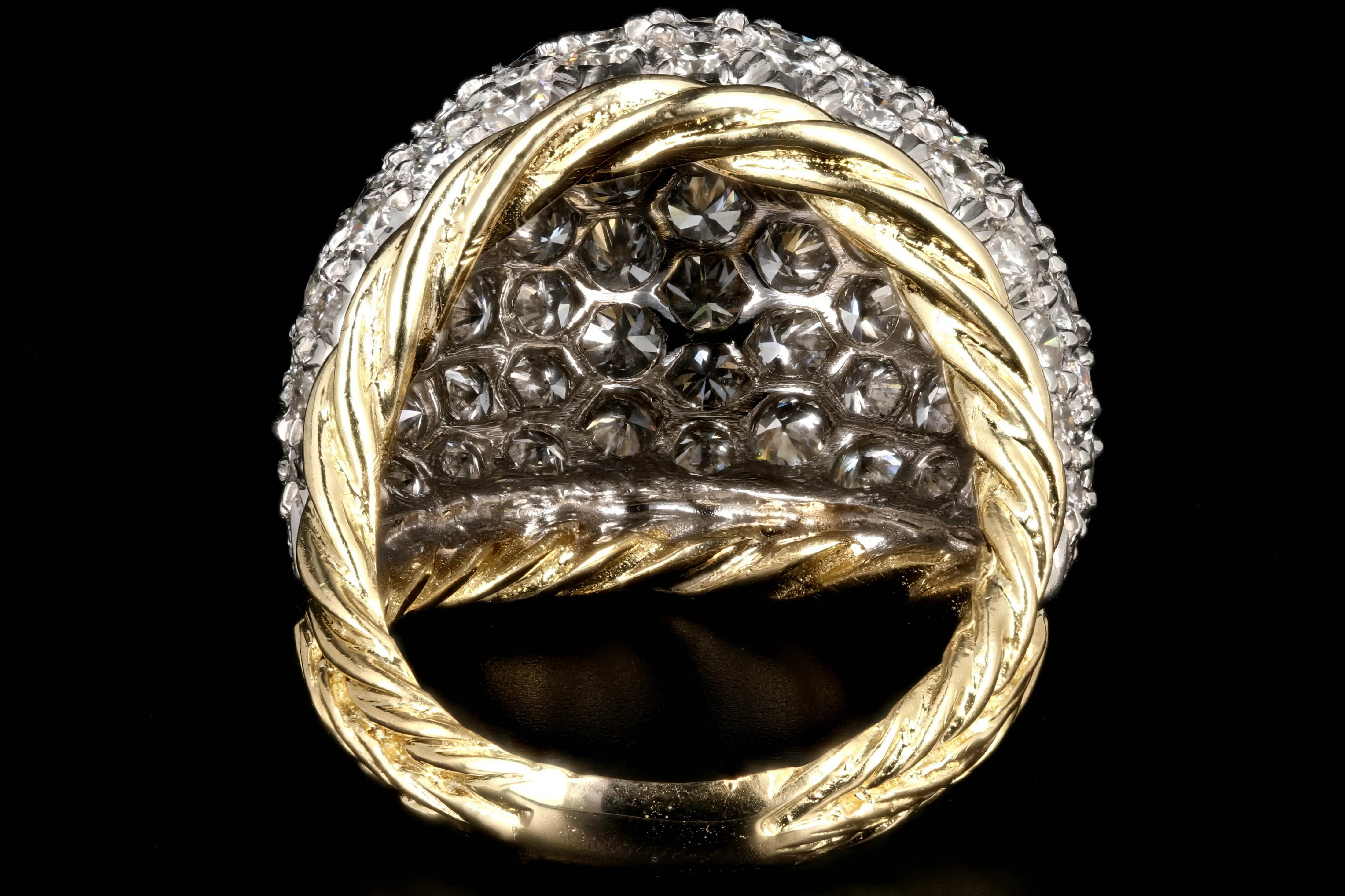 Modern 18K and Platinum 4 Carat Pave Diamond Statement Ring