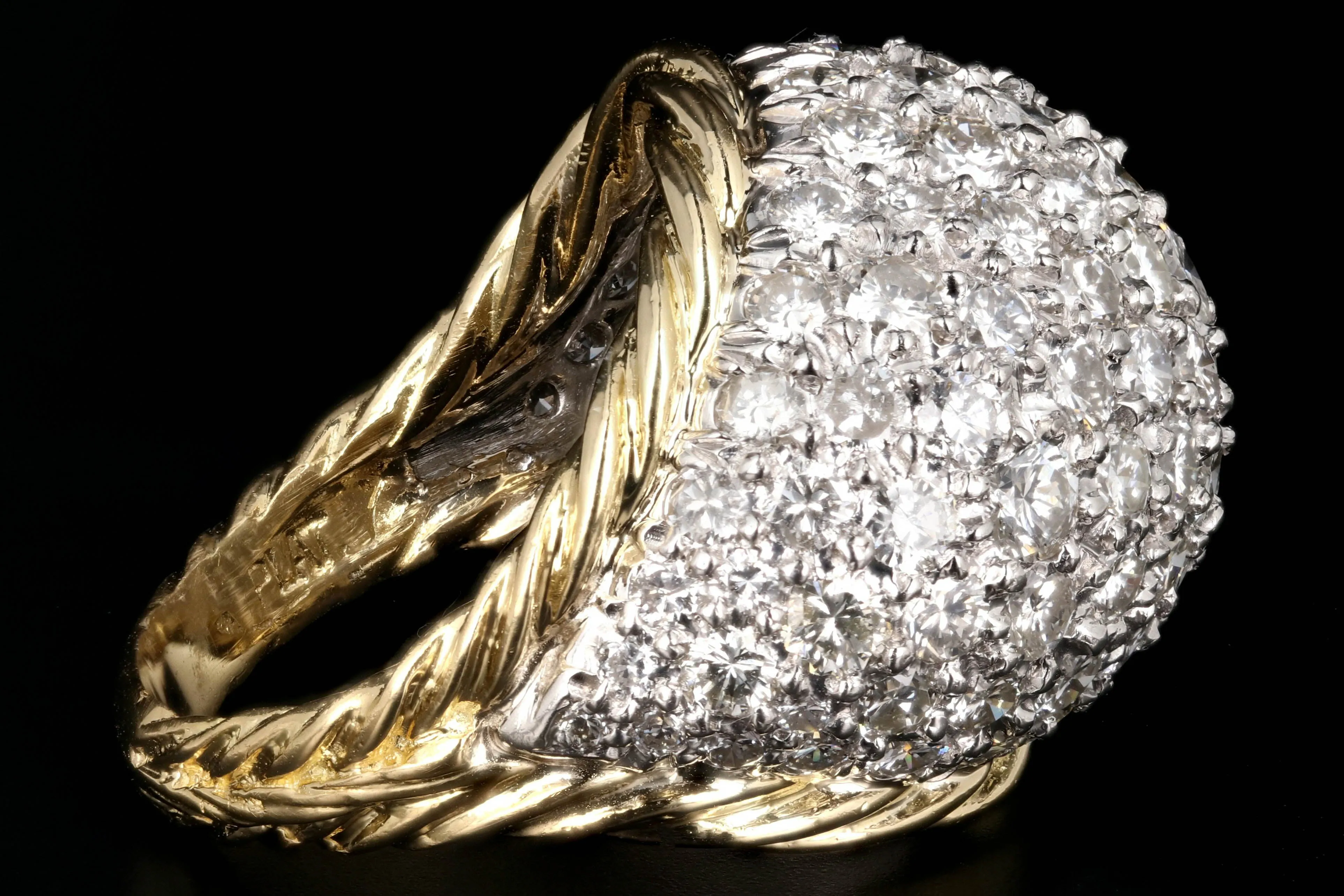 Modern 18K and Platinum 4 Carat Pave Diamond Statement Ring