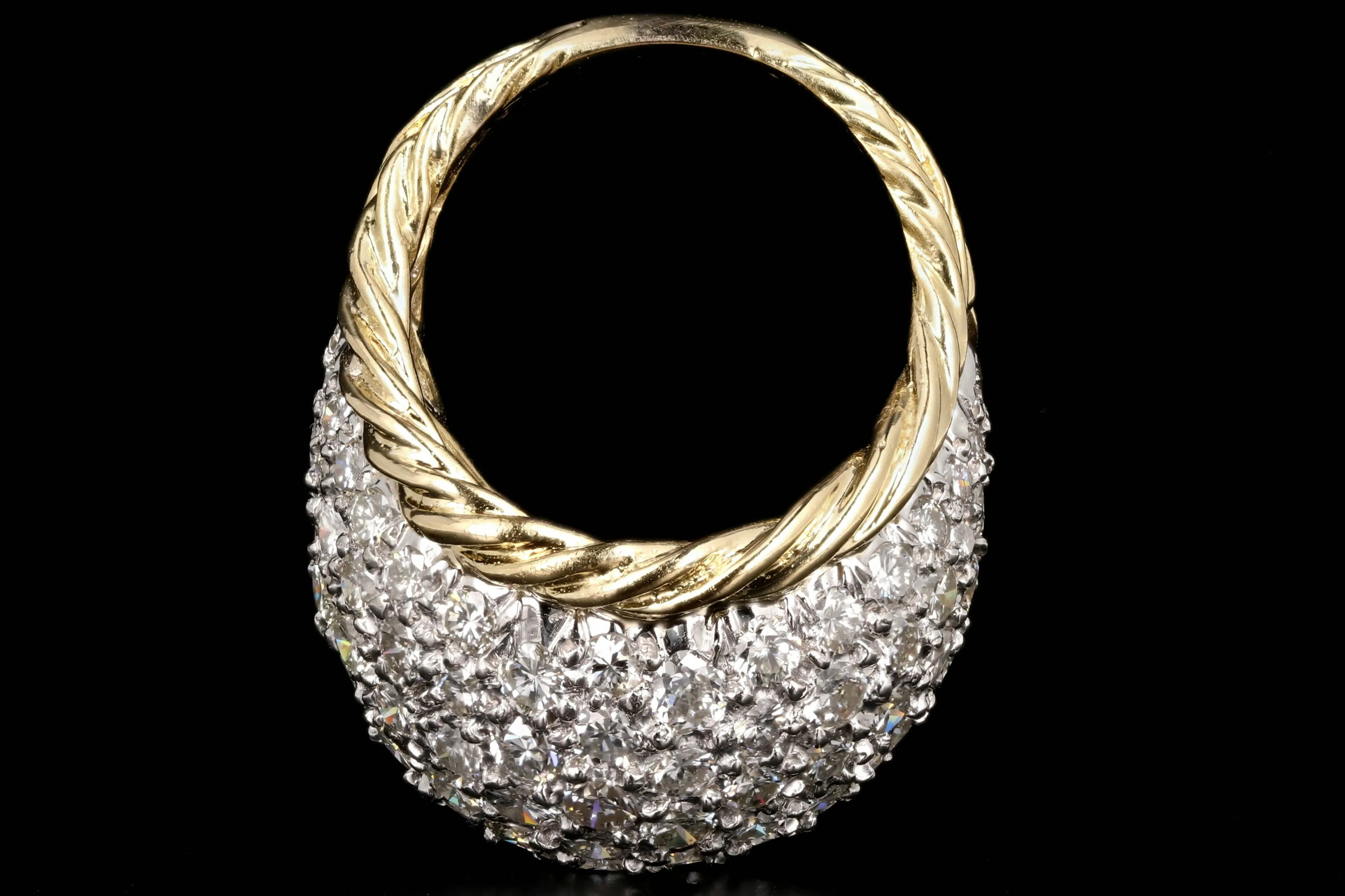 Modern 18K and Platinum 4 Carat Pave Diamond Statement Ring