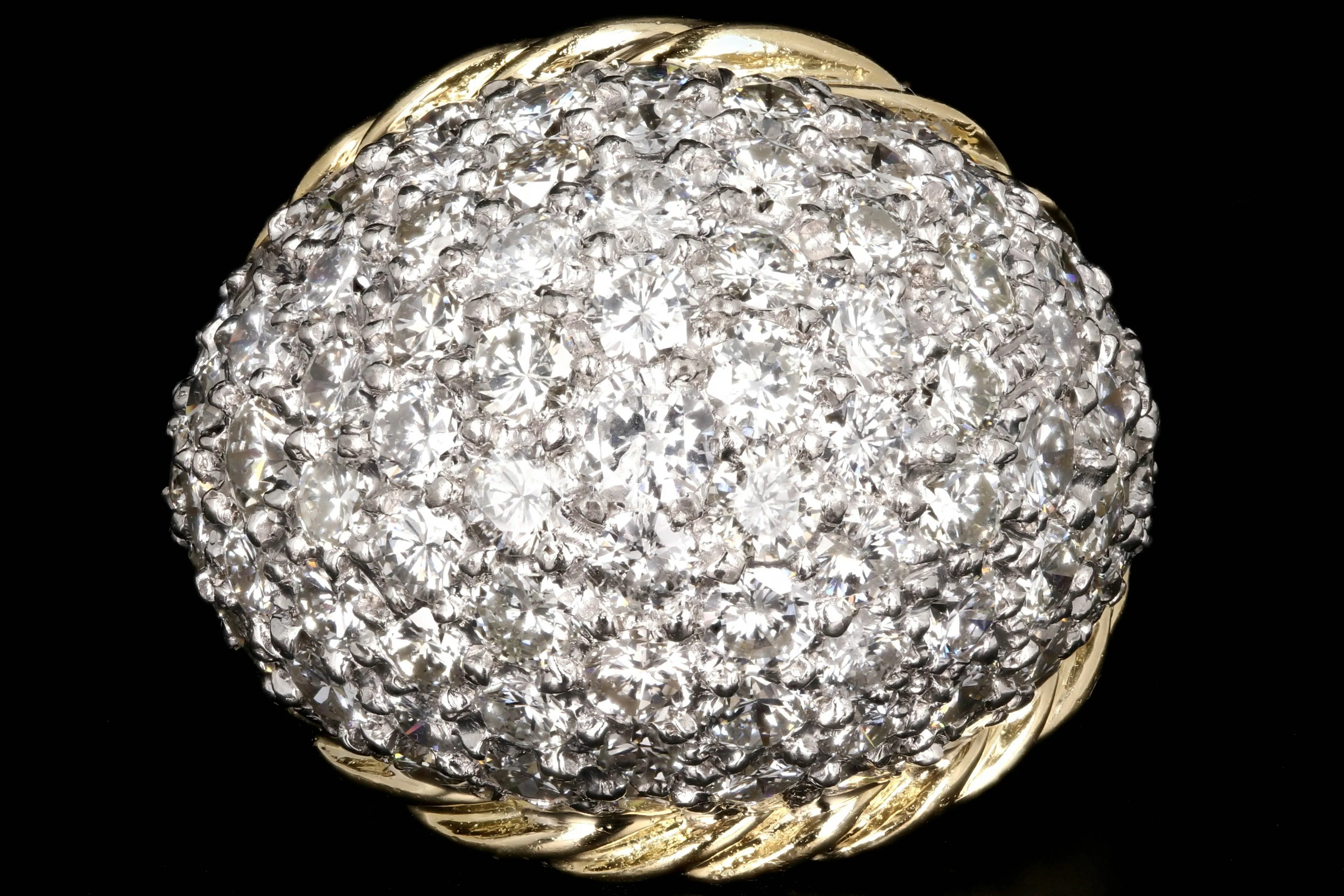 Modern 18K and Platinum 4 Carat Pave Diamond Statement Ring