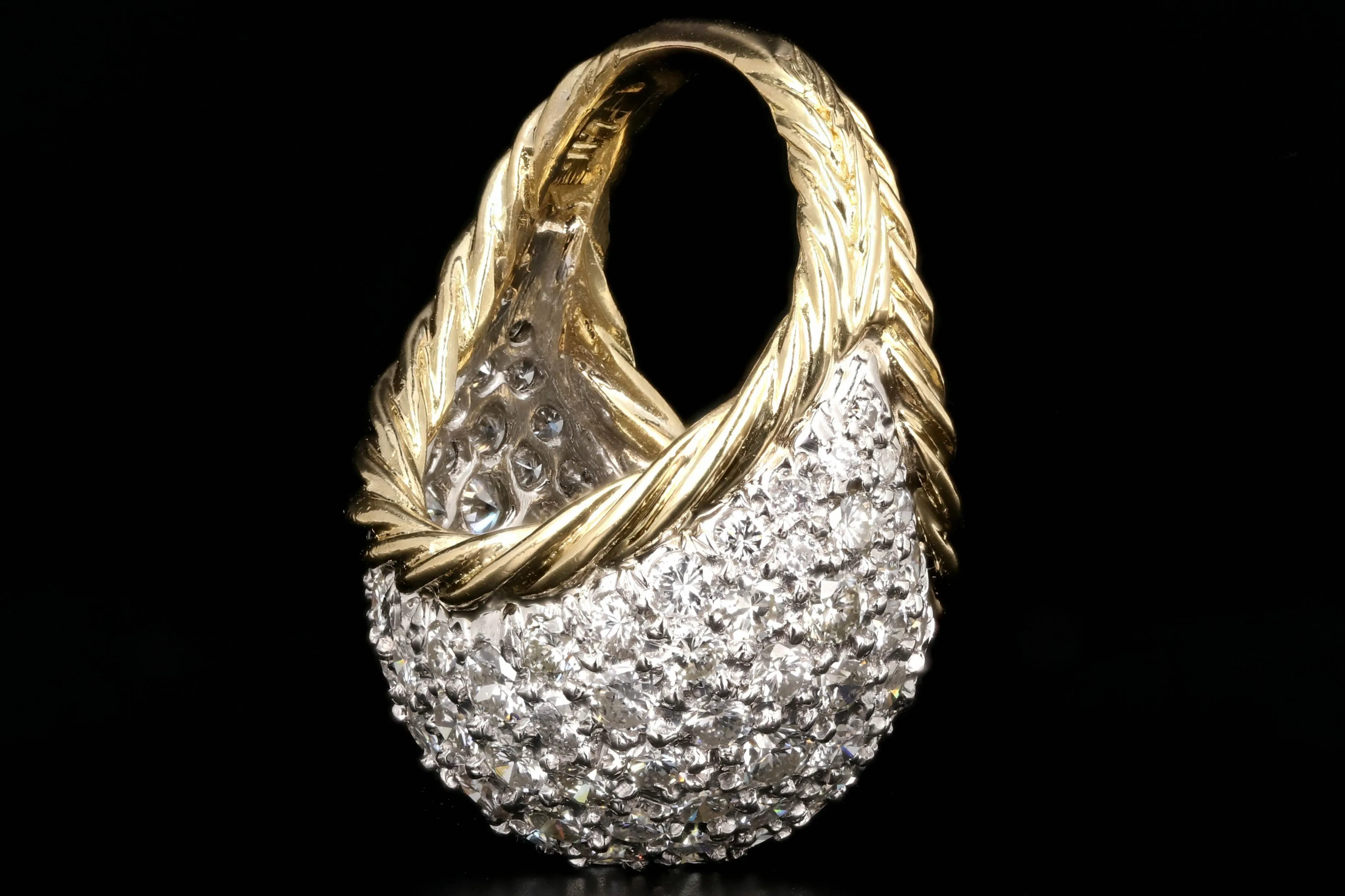 Modern 18K and Platinum 4 Carat Pave Diamond Statement Ring
