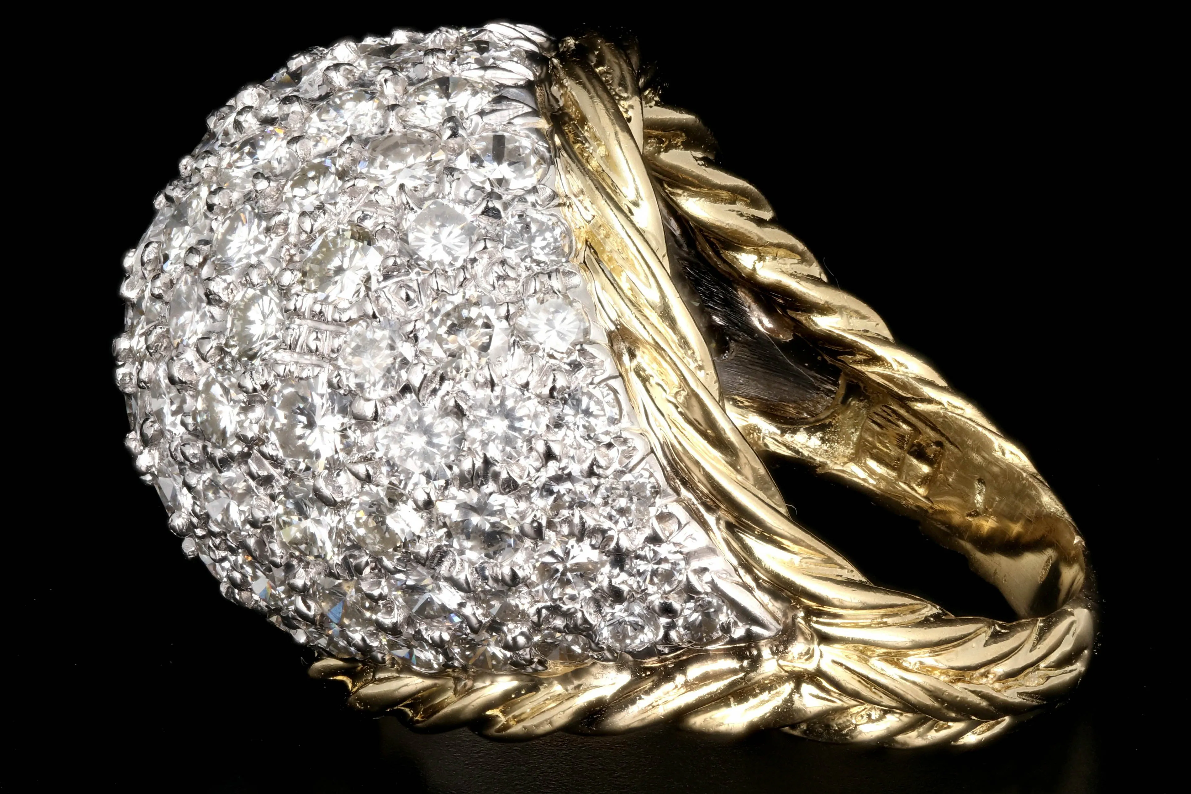 Modern 18K and Platinum 4 Carat Pave Diamond Statement Ring