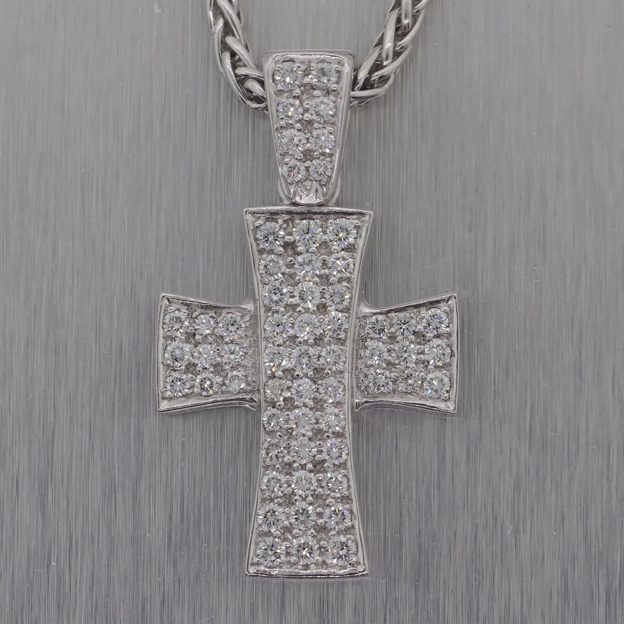 Modern Platinum 2ctw Diamond Cross Pendant 17" Necklace