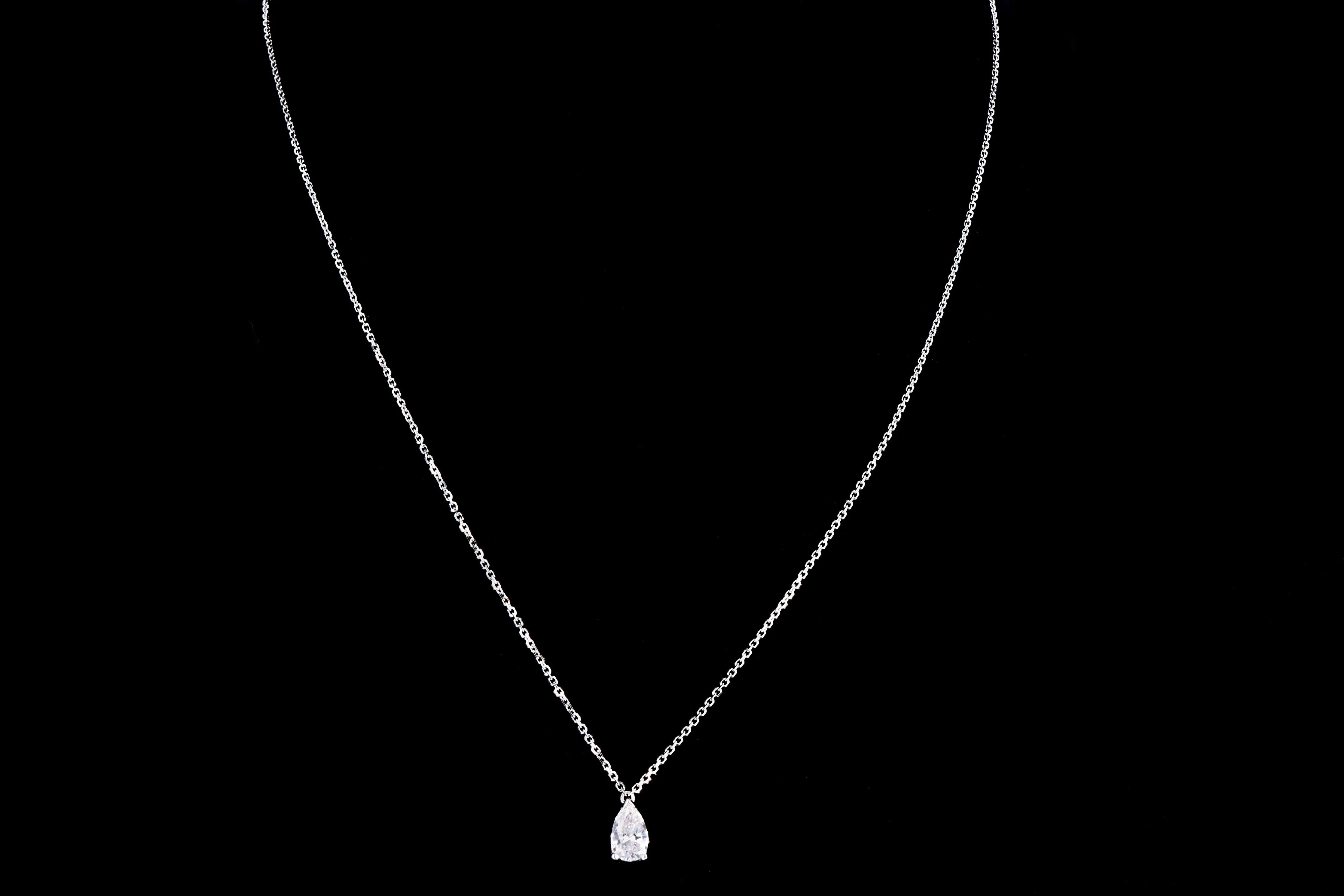 Modern Platinum .53 Carat Pear Cut Diamond Pendant Necklace