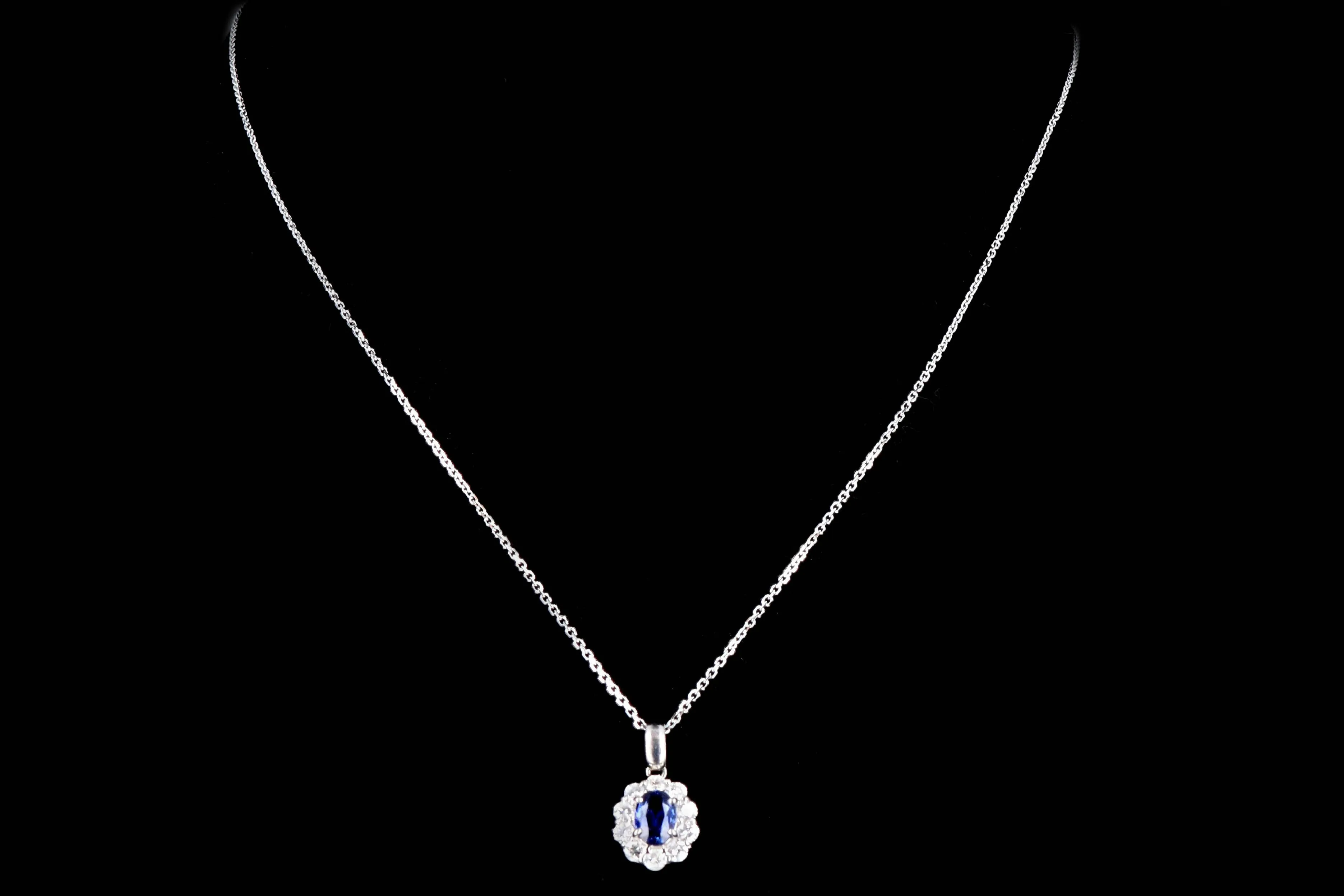 Modern Platinum .64 Carat Sapphire & Diamond Pendant Necklace