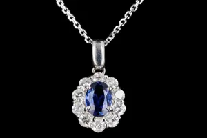 Modern Platinum .64 Carat Sapphire & Diamond Pendant Necklace