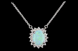 Modern Platinum .87 Carat Opal & Diamond Pendant Necklace