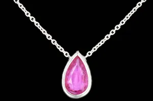 Modern Platinum .96 Carat Natural No Heat Pink Pear Shaped Sapphire Pendant