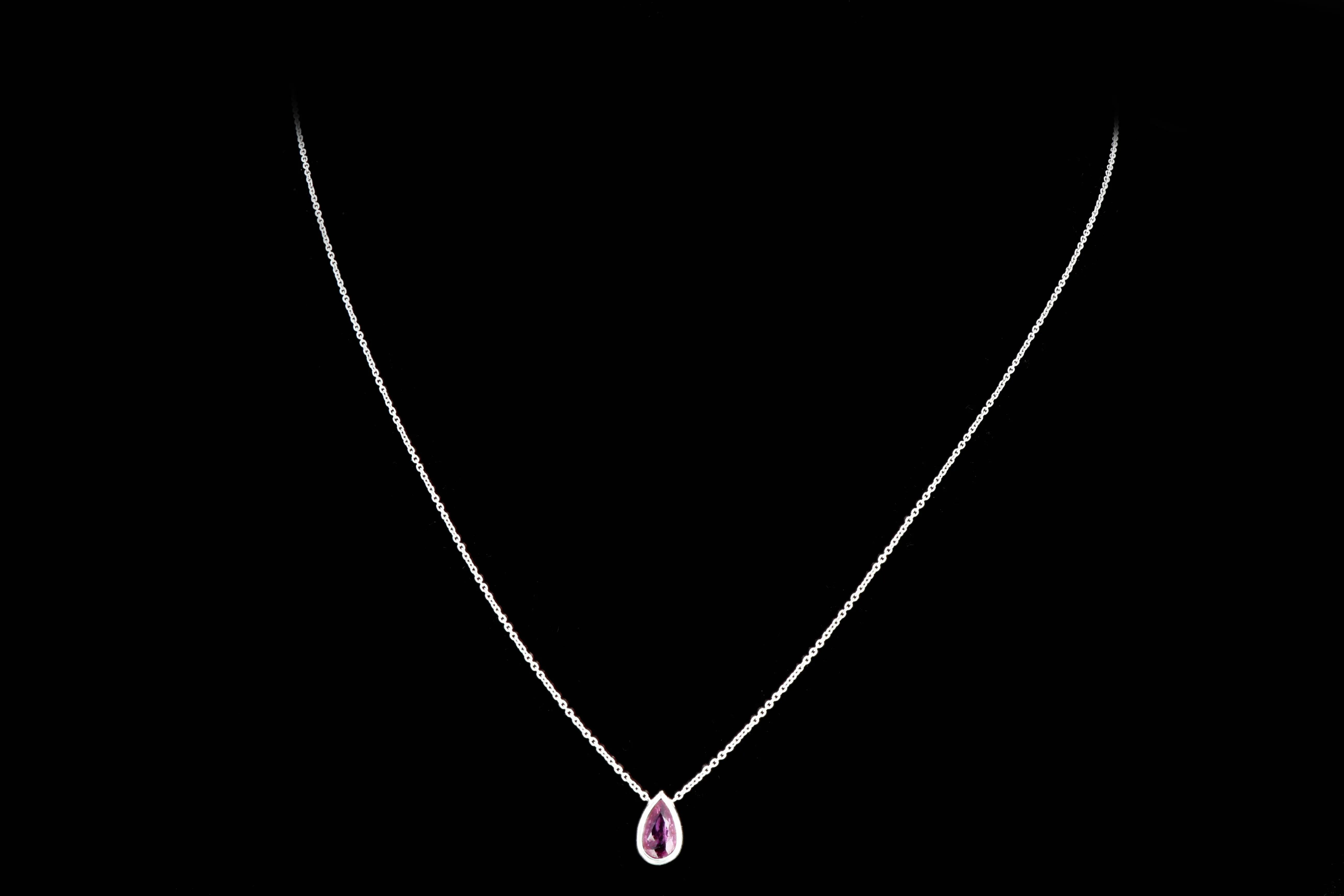 Modern Platinum .96 Carat Natural No Heat Pink Pear Shaped Sapphire Pendant