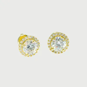 Moissanite Diamond Halo Sterling Silver Earrings in Yellow/White Gold