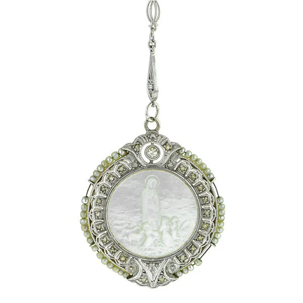 Mother-of-Pearl, Diamond & Rose Cut Diamond Pendant